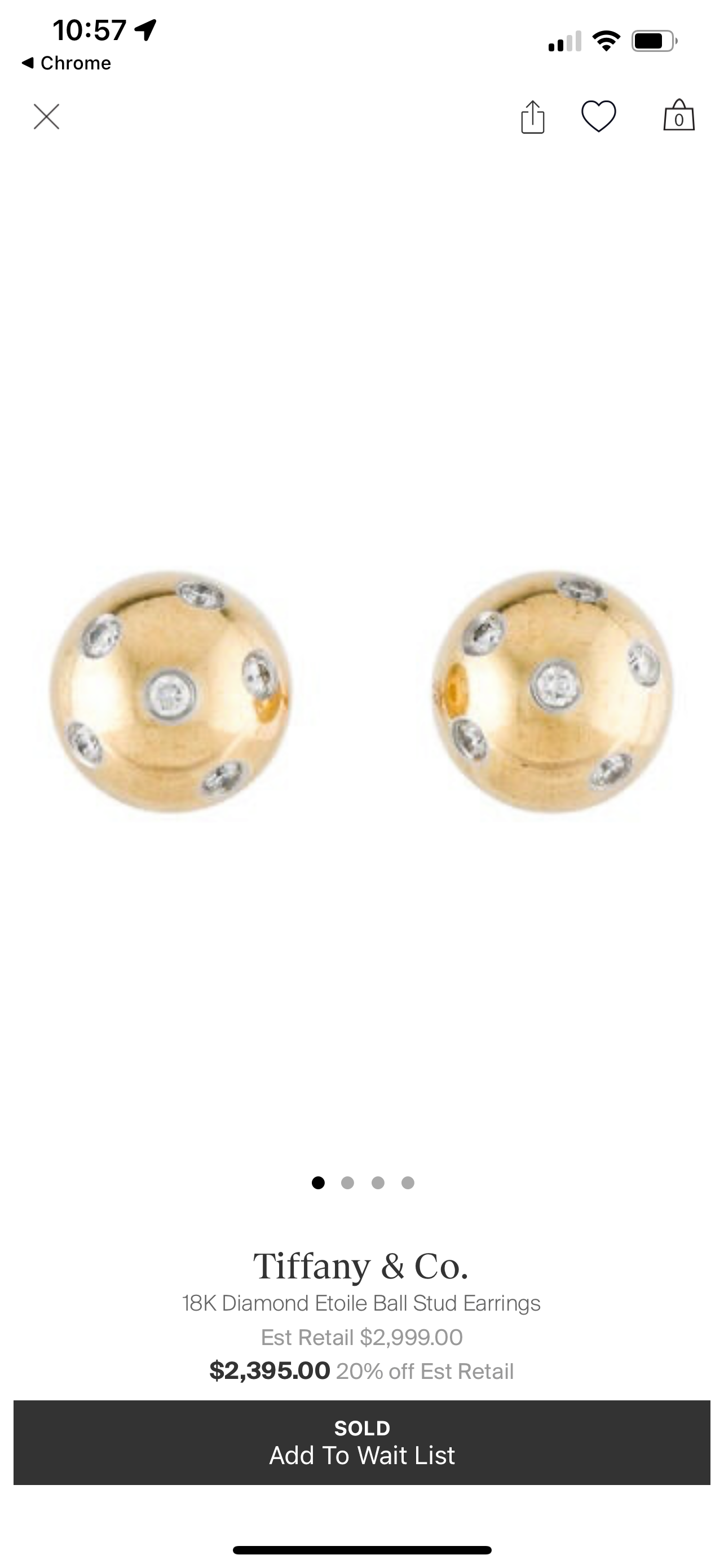 Etoile Collection Diamond Ball Earrings 18 K Gold & Platinum