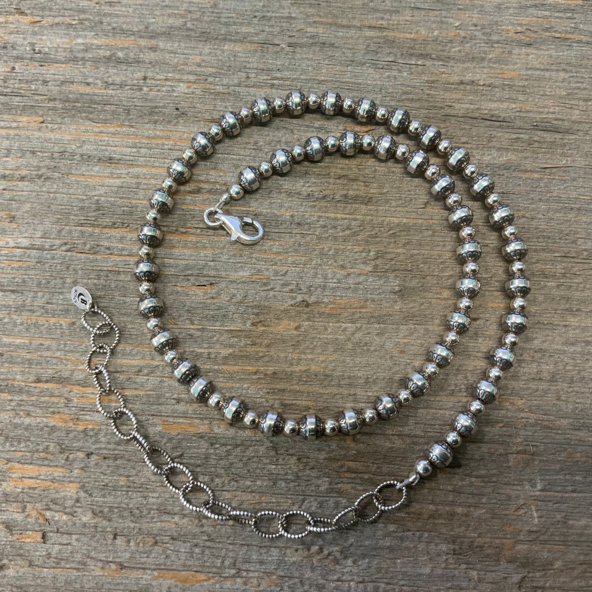 Vintage Sterling Silver Bead Necklace - Unique Gold & Diamonds