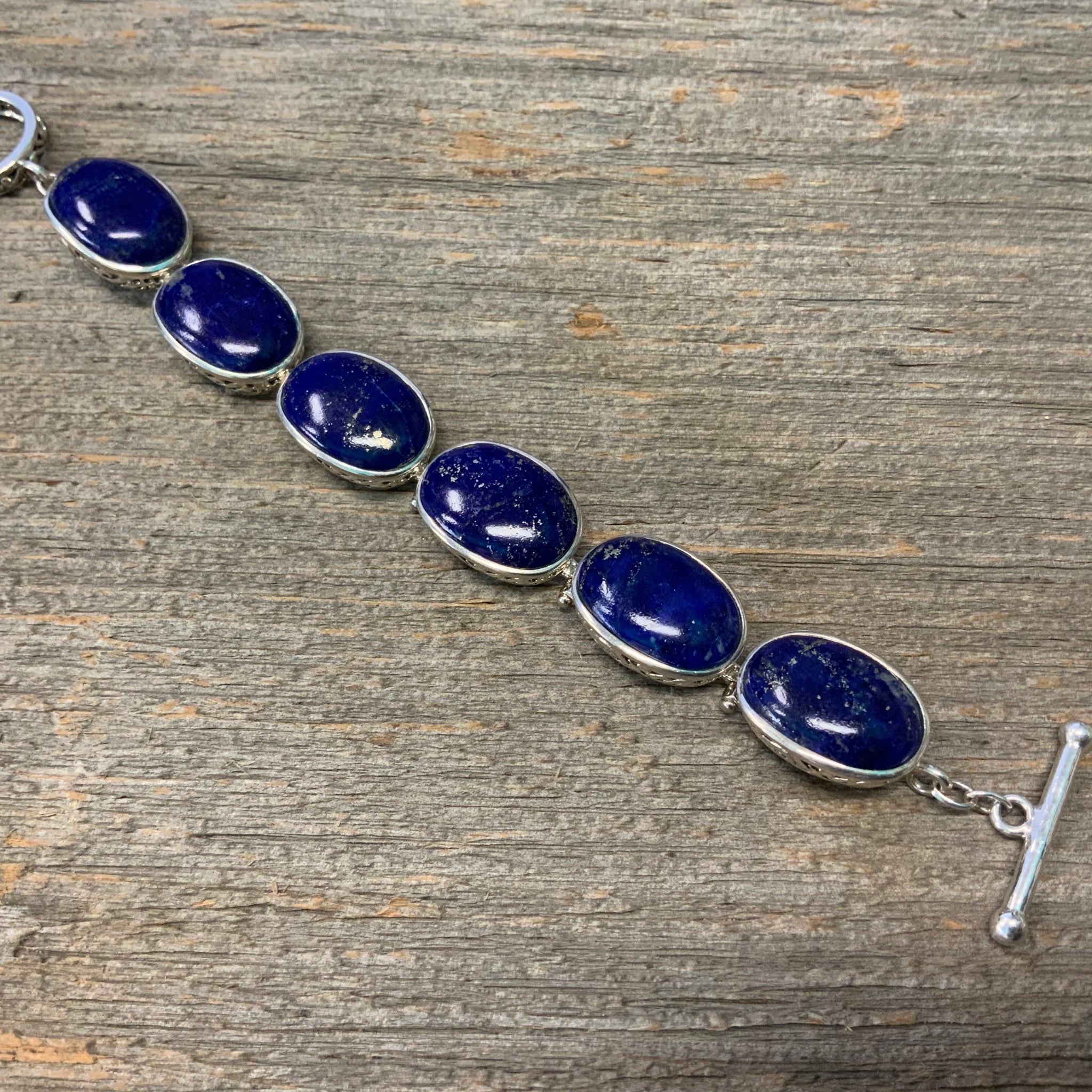 Edgy Large Round Faceted Lapis Lazuli Sterling Silver Square Wire Cuff  Bracelet - Gilded Bug Jewelry